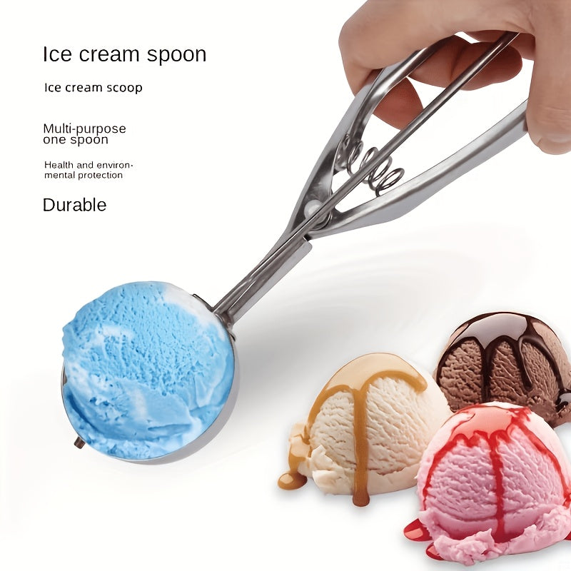 3pcs Stainless Steel Ice Cream Spoons, Triggered Ice Cream Scoop, Cookie Scoop, Portable Fruit Scoop, Watermelon Scoop, Ice Cream Tool, Suitable for DIY Ice Cream, Fruits, Cookie Dough, Used In Ice Cream Shops And Dessert Restaurants