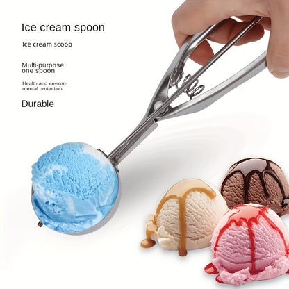 3pcs Stainless Steel Ice Cream Spoons, Triggered Ice Cream Scoop, Cookie Scoop, Portable Fruit Scoop, Watermelon Scoop, Ice Cream Tool, Suitable for DIY Ice Cream, Fruits, Cookie Dough, Used In Ice Cream Shops And Dessert Restaurants