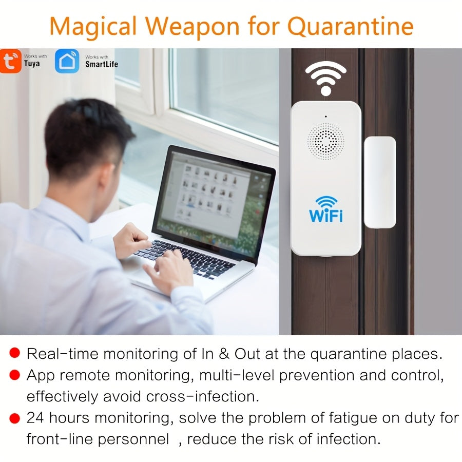 WiFi Door and Window Sensor 4-Pack, Tuya Smart Home Security Alarm System, No Hub Required, App Control, Compatible with Alexa & Google Home