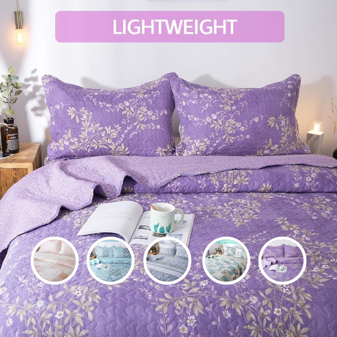2/3pcs Light Floral Quilt Set, Cute Print All Season Lightweight Bedspread Coverlet Sets - Hypoallergenic and Breathable for Home, Bedroom, Guest Room, Camper, Cabin, RV, College Dorm - Shabby Chic