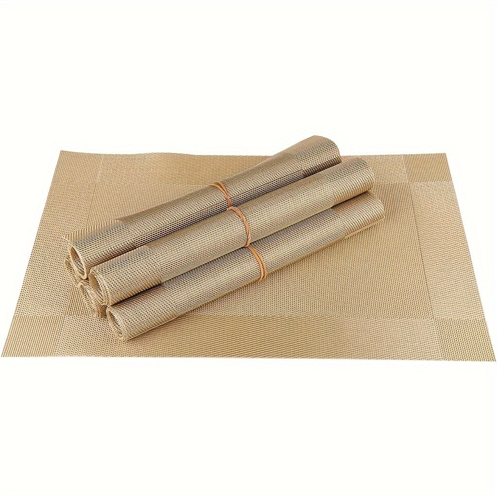 6 Pack, Place Mats for Kitchen Dining Table, Heat-Resistant Anti-Skid Stain Washable PVC Table Mats, Easy to Cleaning Vinyl Dinner Mats(Golden, Brown, Silvery), 11.8inch*17.7inch