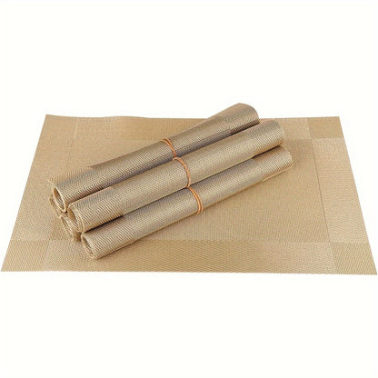 6 Pack, Place Mats for Kitchen Dining Table, Heat-Resistant Anti-Skid Stain Washable PVC Table Mats, Easy to Cleaning Vinyl Dinner Mats(Golden, Brown, Silvery), 11.8inch*17.7inch