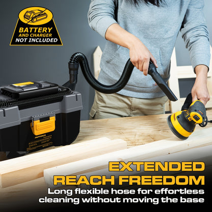 AMPFORCE 20V Cordless Wet/Dry Vacuum Set, 2 Gallon Capacity, Powerful Suction, Compatible With 20V De-WaIt Batteries (Battery Not Included), With Long Hose, Four Nozzles, A Replacement Cartridge, Ideal For Home, Car And Workshop