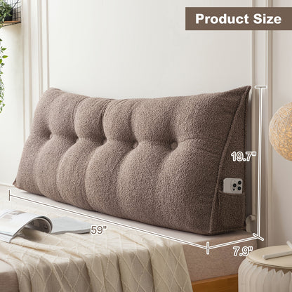 Bed Wedge Pillow Headboard Pillow with Side Pockets Removable Washable Cover Teddy Velvet Reading Pillow Twin Queen King