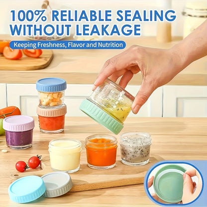 6pcs/10pcs Glass Food Storage Containers - 4oz Youngsters Food Jars with Lids Food Maker Microwave Dishwasher Freezer Safe Pickling Jars for Jelly, Jam, Honey, Spice, Essential Preserver for Home Storage And Gifting, Dessert Cup, Ice Cream Bowl