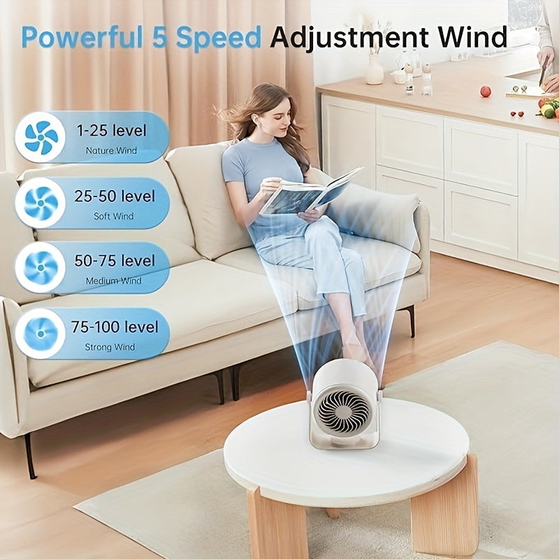 A Silent Wall Mounted Desktop  with Digital Display, 5-speed Wind Speed, Can Be Hung, Powered By A 5400mAh Battery, Portable USB Desktop , Suitable for Office, Bedroom, Bedside, Travel, Camping