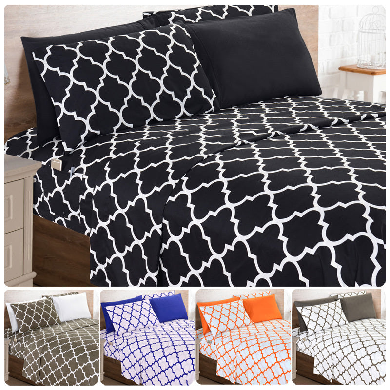 Elegant Comfort Luxury 4/6pcs Geometric Trellis Sheet Set 16 inch deep pockets - Ultra Soft Machine Washable Luxury 6-Piece Bed Sheet Set - Fade and Wrinkle Resistant Premium Hotel Quality Twin/Full/Queen/King Bedding Set- 6PC Sheets For Daily Use, Dorms,