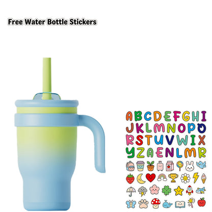 14oz Tumbler with Handle, Insulated Water Bottle with Straw And 2in 1 Lid, Stainless Steel Cup Travel Coffee Mug for Sports Office Gym Kitchen, Free Stickers