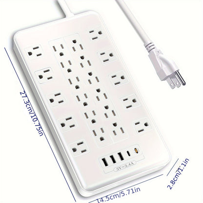 Surge Protector Power Strip With USB C Ports, 6ft Extension Cord With Multiple Outlets, 22 AC Outlets And 5 USB Ports, PD20W Flat Plug, Heavy Duty, Wall Mount, Under Desk