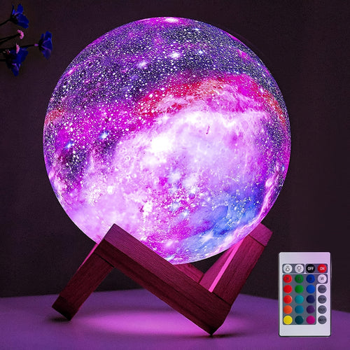 Moon Lamp Night Light Galaxy Lamp 16 Colors 3D Star Moon Lamp with Wooden Stand, Remote Control USB Plug-in Perfect Birthday Gift for Lovers Men And Women (5.9 Inches)