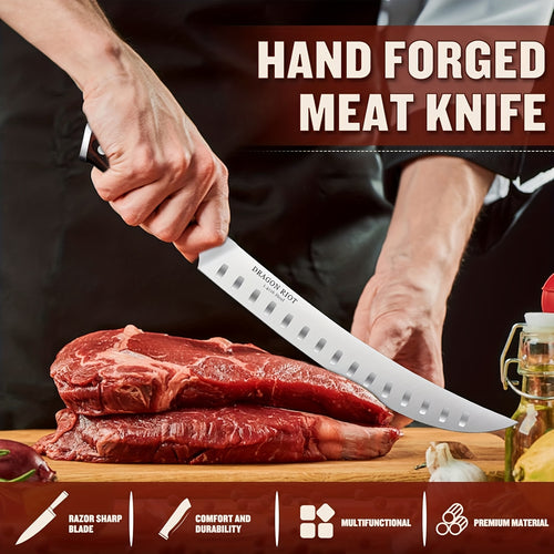 10 Inch Premium Brisket Carving Knife, Razor Sharp Brisket Knife with Ergonomic Handle Design, Granton Edge, Hand Forged Chopping Knife for Meat And BBQ Chopping Gift for Men And Friend