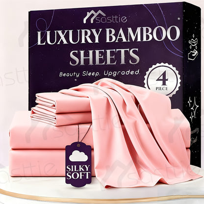 Bamboo Bed Sheet Set - 100% Bamboo Blend - 16" Deep Pocket with Elastic - Breathable Hotel Sheets And Pillowcase Set - Great Christmas Gifts