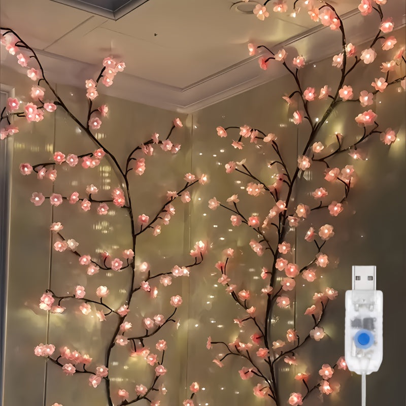 96/144LED Cherry Blossom Chandelier Rattan Light, USB Powered, 8 Modes, Outdoor Decoration for New Year'S Day, Valentine'S Day, Easter, Thanksgiving And Other Holiday Party Decorations