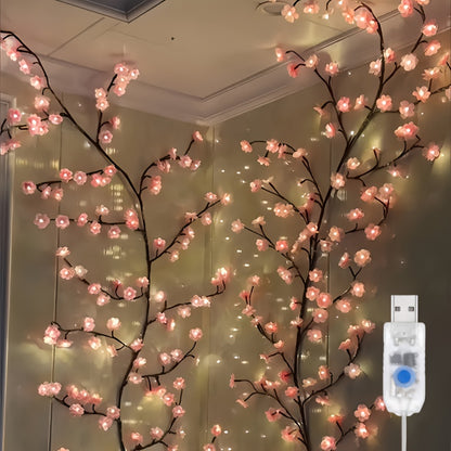 96/144LED Cherry Blossom Chandelier Rattan Light, USB Powered, 8 Modes, Outdoor Decoration for New Year'S Day, Valentine'S Day, Easter, Thanksgiving And Other Holiday Party Decorations