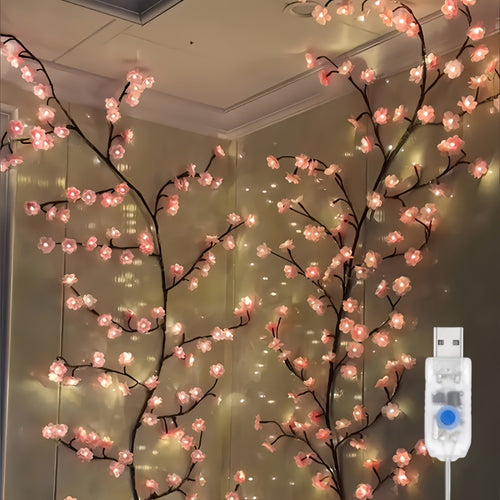 96/144LED Cherry Blossom Chandelier Rattan Light, USB Powered, 8 Modes, Outdoor Decoration for New Year'S Day, Valentine'S Day, Easter, Thanksgiving And Other Holiday Party Decorations