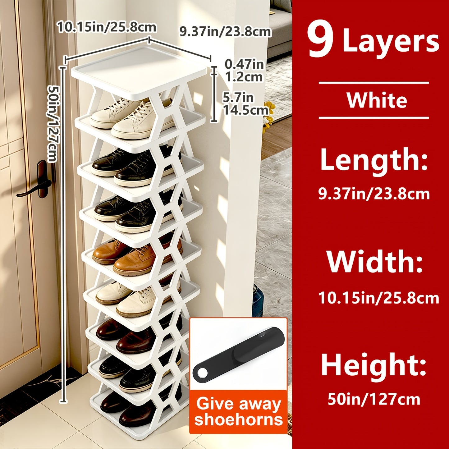 1pc Removable 6/9 Tier Shoe Rack, Space Saving Folding Shoe Rack for Home And Dormitory, Hallway, Living Room - Separate Narrow Shoe Rack for Indoor Doorway Storage. Holds Keys, Small Photo Frames, Etc.