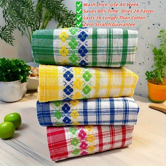 Kitchen Towels 4-Pack 18x28 Inch Extra Large Absorbent Dish Towels Set - Super Soft Quick Dry Farmhouse Stripe Tea Towels, Machine Washable