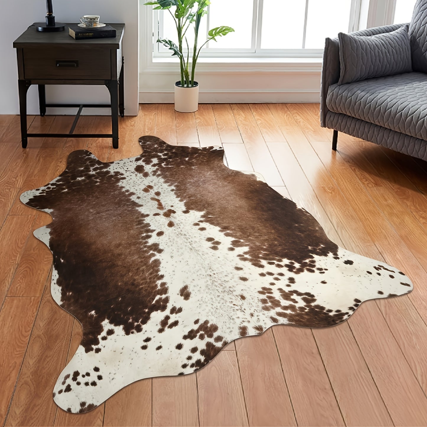 Imitation Cowhide Rug, 6.2 X 5.2 Feet, Animal Print Rug, Suitable for Bedroom Living Room, Western Style Decoration Dining Room Office Rug, Animal Skin Rug, Brown