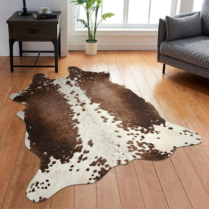 Imitation Cowhide Rug, 6.2 X 5.2 Feet, Animal Print Rug, Suitable for Bedroom Living Room, Western Style Decoration Dining Room Office Rug, Animal Skin Rug, Brown