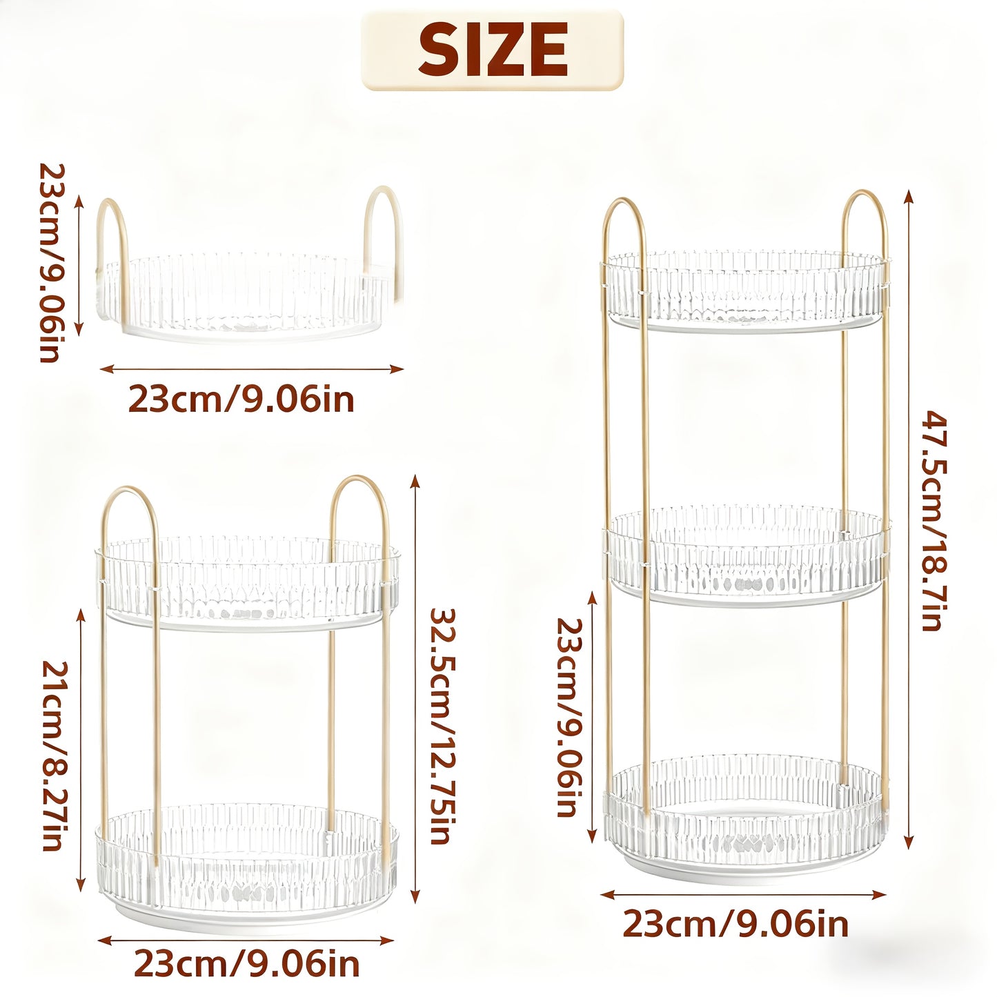 2/3 Floor Bathroom Trays 360 Rotating Makeup Organizer High-Capacity Skincare Clear Make Up Storage Perfume Organizers Detachable Multi-functional Assembly The Third Layer Comes with An Additional 2 U-shaped Hooks And 1 Tray, Bathroom Trays