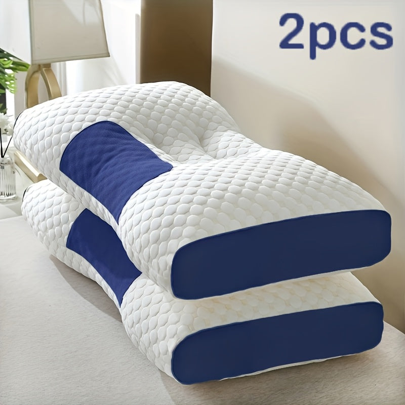 2pcs Massage Neck Pillows Adjustable Ergonomic Orthopedic Contour Support, High-Quality Pillow Core With Removable Zippered Cover, All-Season Sleeping Comfort, Neck And Shoulder Massager, Modern Pillow Design, Breathable Fabric