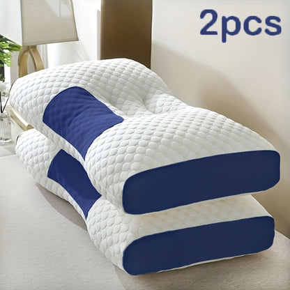 2pcs Massage Neck Pillows Adjustable Ergonomic Orthopedic Contour Support, High-Quality Pillow Core With Removable Zippered Cover, All-Season Sleeping Comfort, Neck And Shoulder Massager, Modern Pillow Design, Breathable Fabric