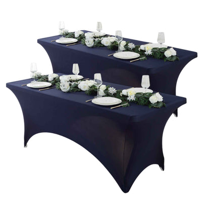 2pc 4ft/6ft/8ft Spandex Tablecloth, Fitted tablecloth, Wrinkle Resistant Stretchable Rectangle Table Cover For Event, Wedding & Parties