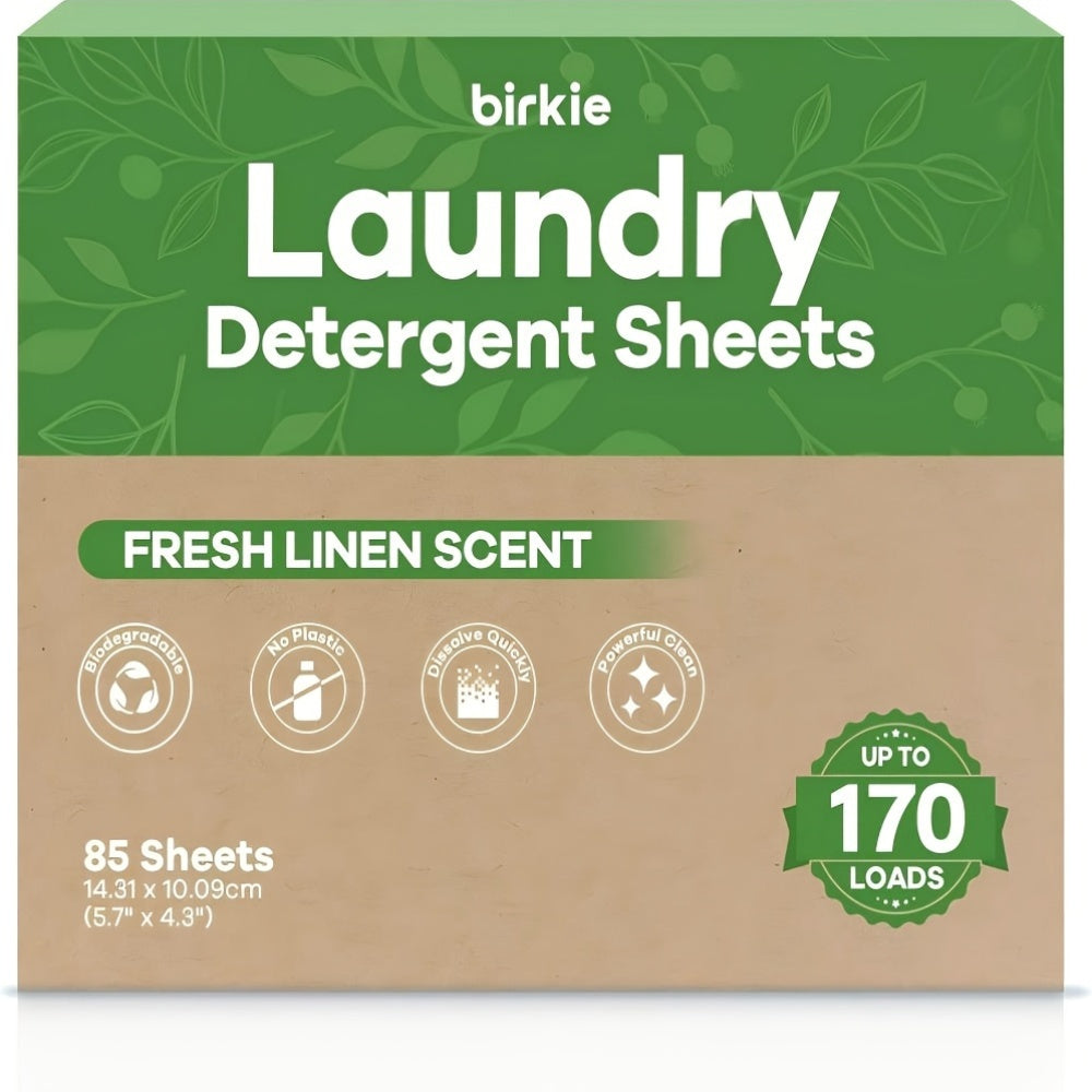 Laundry Detergent Sheets 85 Sheets 170 Loads – Liquid-Free Eco Laundry Strips, No Plastic Jug, Fresh Linen Scent, HE & Standard Washer Compatible