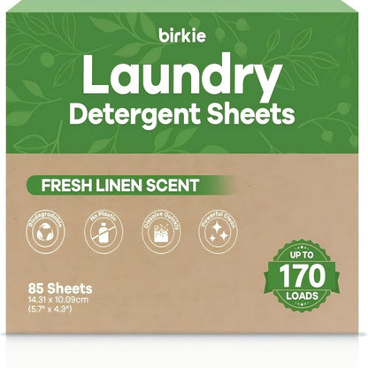 Laundry Detergent Sheets 85 Sheets 170 Loads – Liquid-Free Eco Laundry Strips, No Plastic Jug, Fresh Linen Scent, HE & Standard Washer Compatible
