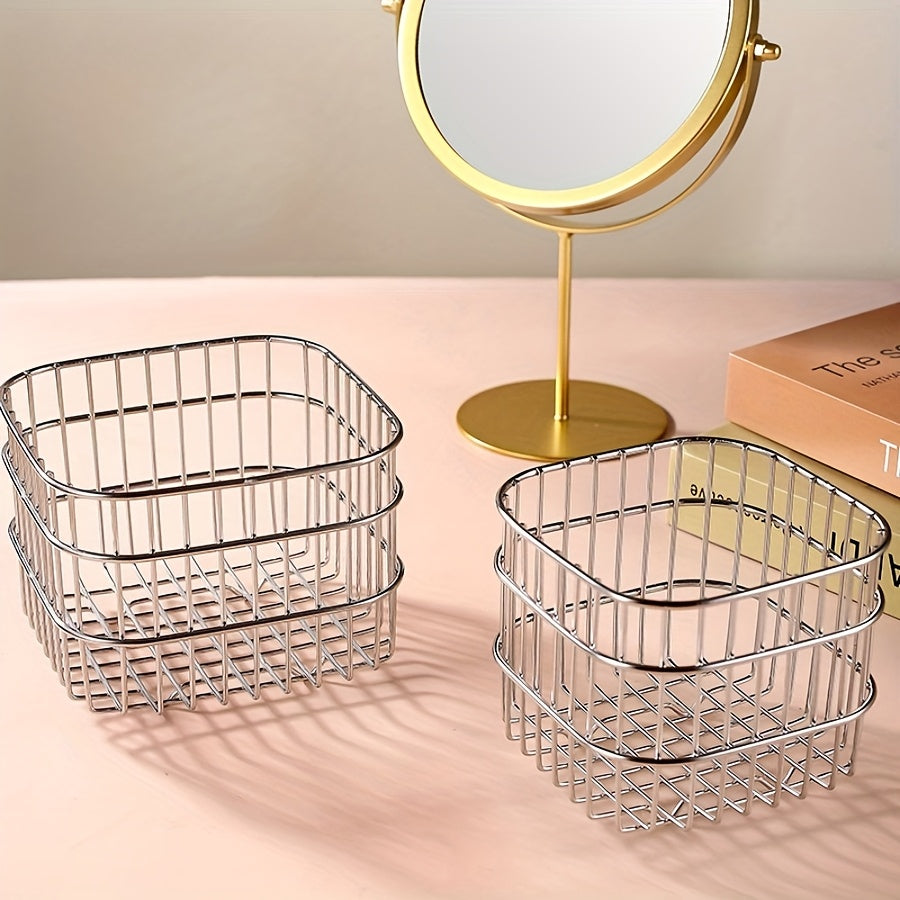 1/2pcs Contemporary Open-Weave Storage Basket - Multi-Purpose Organizer for Bathroom, Kitchen, Desk - Resistant, Sleek Design, Sturdy Construction, Bathroom Organizers And Storage, Home Organization, Organizer, Shelf Baskets