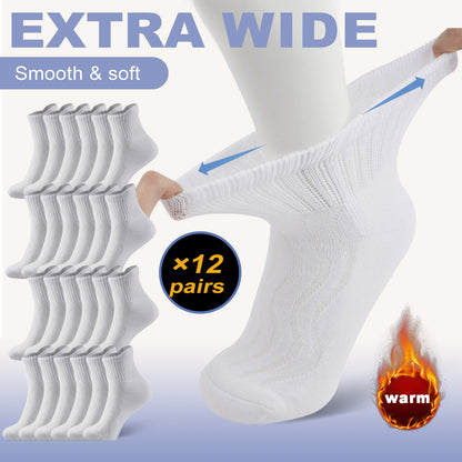 12 Pairs Diabetic Ankle Socks for Men & Women - Ultra Comfort Cotton Ankle Socks, Extra Cushioned Sole, Non-Binding Top And Seamless Toe (Black/White)