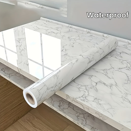 1Roll Peel And Stick Glossy Marble Pattern Wallpaper - Waterproof, Oil-Resistant, Wall And Table Self-Adhesive Stickers - Easy to Install And Home Decor for Kitchen Backsplash, Kitchen Countertop