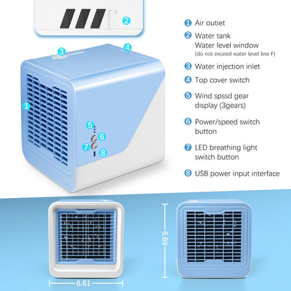 3-in-1 Portable Air Conditioner, Humidifier & Fan with Atmosphere Light - USB-Powered Compact Cooler for Home, Office, Travel - Fast Cooling, Durable ABS Design, Energy-Efficient, Cooling Fan Portable, Home Air Cooler, Sleek Design, Sturdy Build, Small Sp
