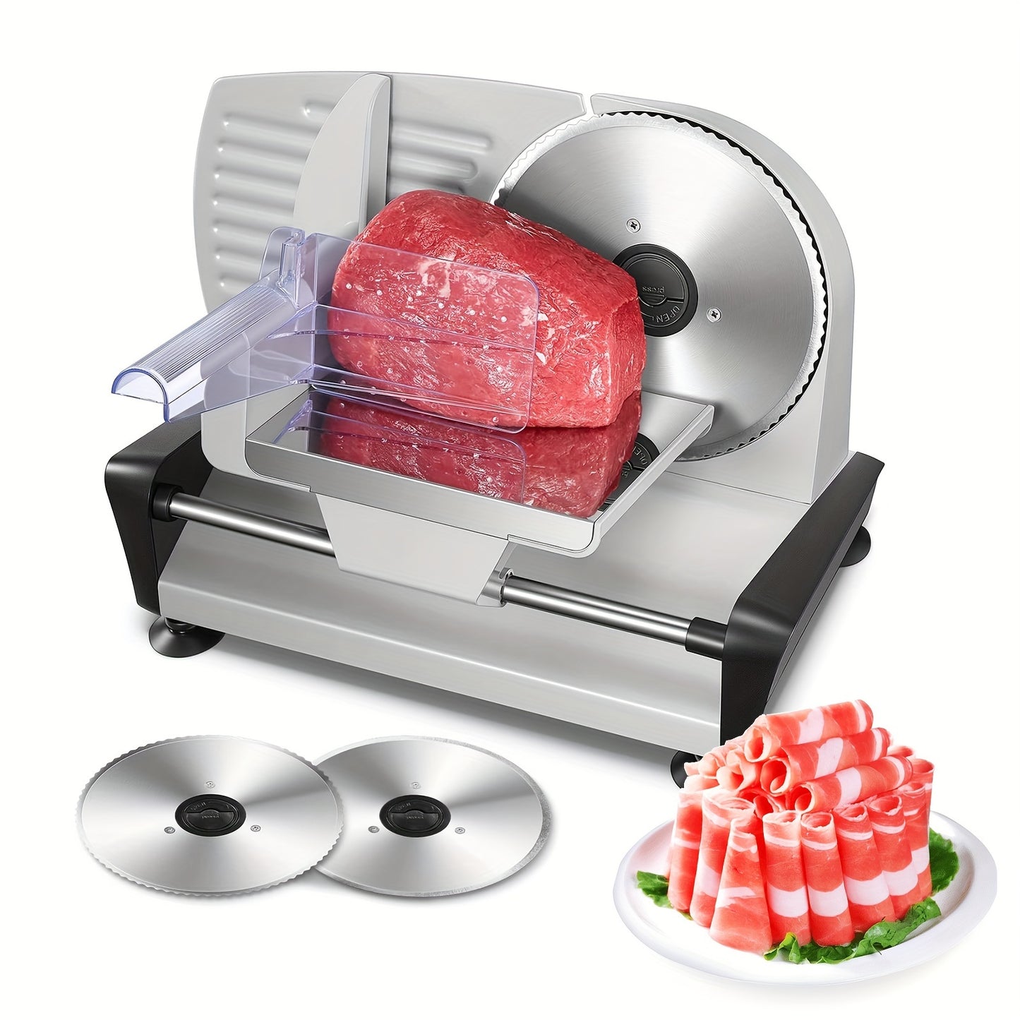 [200W Electric Meat Slicer] Meat Slicer For Home Use, 200W Electric Deli Food Slicer With Removable Two 7.5" Blades, 0-15 Precise Thickness Knob Cut Deli Food, Meat Ham Bread Fruit, Include Food Carriage, Black