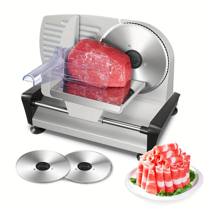 [200W Electric Meat Slicer] Meat Slicer For Home Use, 200W Electric Deli Food Slicer With Removable Two 7.5" Blades, 0-15 Precise Thickness Knob Cut Deli Food, Meat Ham Bread Fruit, Include Food Carriage, Black