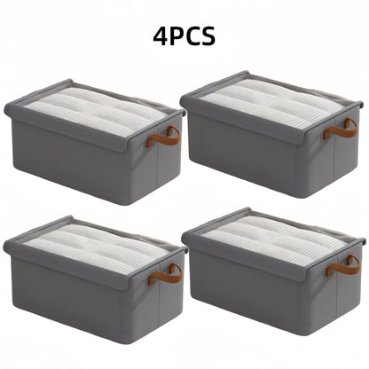 Foldable Storage Boxes with Clear Lids & Handles Large Collapsible Organizer Bins for Clothes, Blankets & Bedding – Bedroom, Wardrobe & Under Bed Storage, 4 or 6 Pack