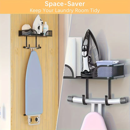 1pc Heavy-Duty Carbon Wall-Mounted Iron Storage Rack - Heat-Resistant Anti-Scald Ironing Board Shelf, Space-Saving Vertical/Horizontal Door/Wall Mount for iron & steamer, Fits for home, Apartment, Laundry Room - Compatible with ironing