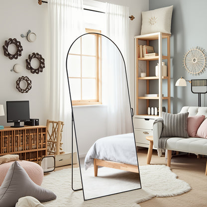 Arched/Rect Full Length Mirror, Full Body Mirror With Stand, Hanging Or Leaning For Wall, Aluminum Alloy Thin Frame Floor Standing For Hotels And Bathrooms