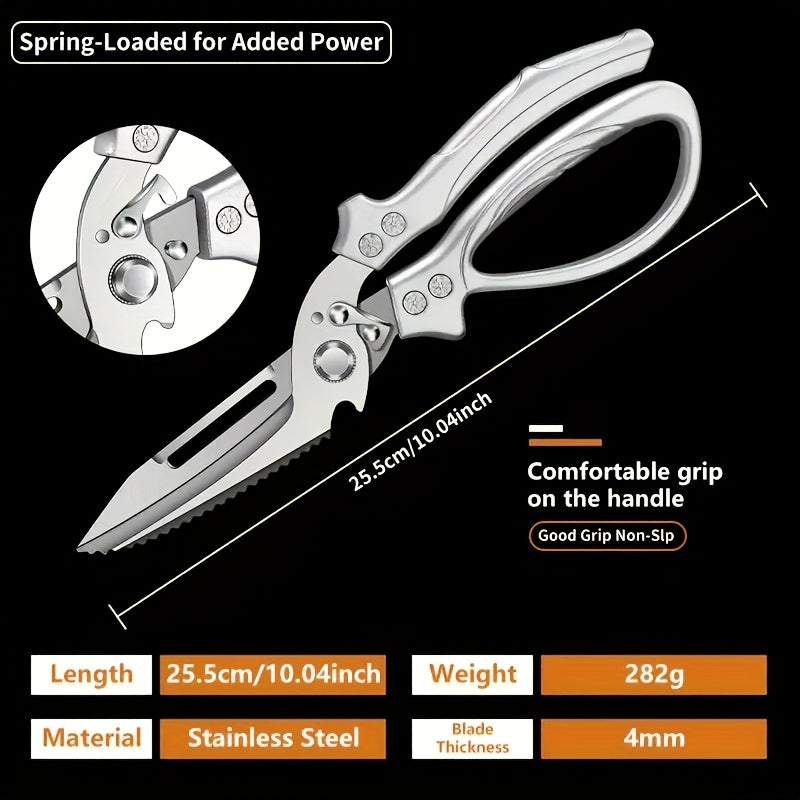 1pc 3CR Stainless Steel Cooking Scissors, Automatic Strong Chicken Bone Scissors, Smooth and Labor-saving Handle, Essential Tools for Home Kitchens, Multi-functional Planable Fruits and Vegetables, Seat Belt Lock