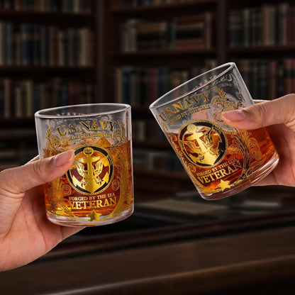 Veteran Tribute Whiskey Glass - 10oz Personalized Veteran Tribute Glass, Engraved US Navy, Patriotic Decorations Whiskey Glasses, Military Veteran Gift for Dad, Military Vet, Anniversary