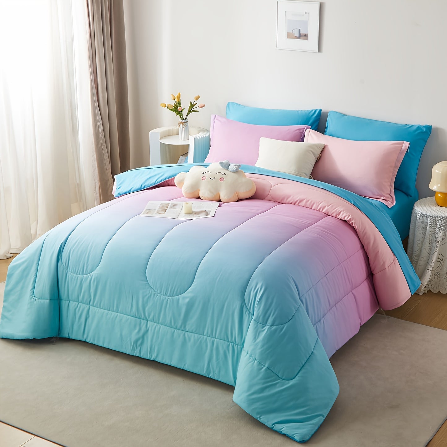 5/7Pcs Rainbow Comforter Sets - Stain-Resistant, Hypoallergenic, And Lightweight Bedding For All Seasons - Twin/Full/Queen/King Size Bed In A Bag With 100% Polyester Filling