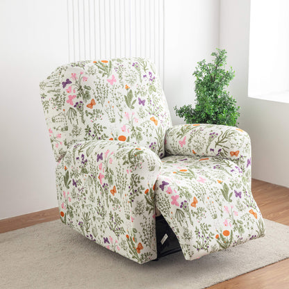 4pcs/set High Elasticity Lounge Chair Cover with Side Pockets, Elastic Printed Lounge Chair Cover Suitable for Bedrooms, Offices, Living Rooms, Durable, Pet Friendly, And Essential for Home Holiday Decoration