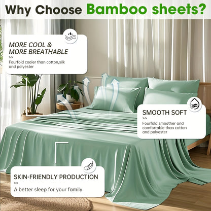 Premium 2000TC Cooling Sheet Set - Y Bamboo Bed Sheet Set - Ultra Soft Queen Size Sheet Set for Hot Sleepers, Light Beige-Friendly, 16 Inch Deep Pocket - Shrink, Fade Wrinkle Resistant