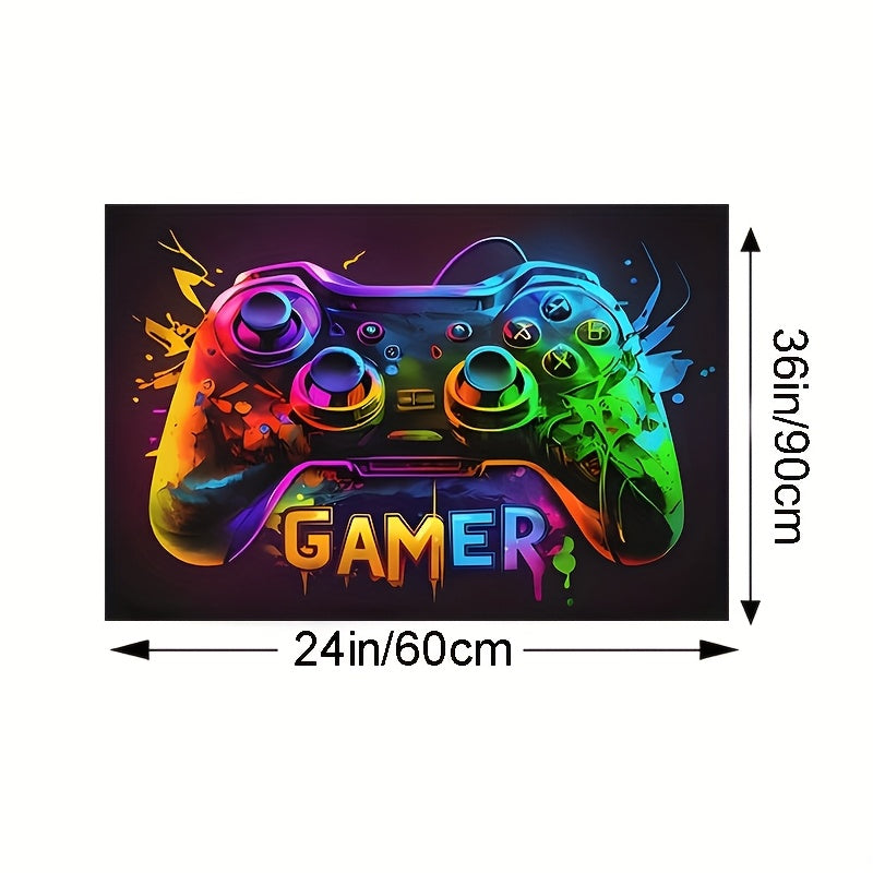 Large Gaming Area Mat - Cyberpunk Controller Design Mat for Game Room, Non-Slip Backing, Easy-Clean Surface - Perfect for Teen Boys, eSports Setup, Birthday/Graduation Gifts - Durable Polyester Mat for PC, Console, Streaming Setup - Modern Gamer Decor, Es