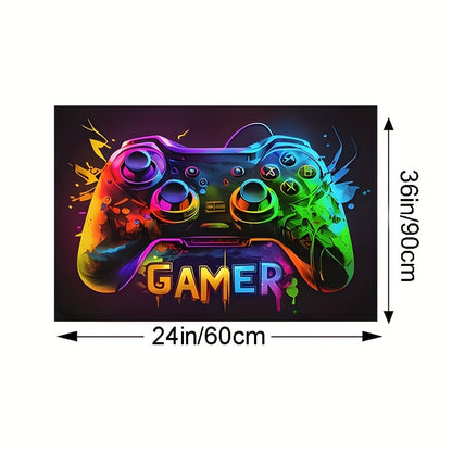 Large Gaming Area Mat - Cyberpunk Controller Design Mat for Game Room, Non-Slip Backing, Easy-Clean Surface - Perfect for Teen Boys, eSports Setup, Birthday/Graduation Gifts - Durable Polyester Mat for PC, Console, Streaming Setup - Modern Gamer Decor, Es