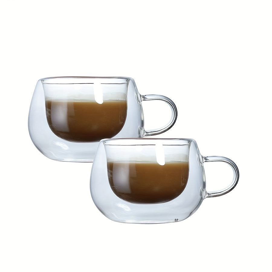 3.7oz (Approx. 110g) Small Capacity Transparent Glass Double-Walled Coffee Cup with Handle, Insulated, Cappuccino, Tea, Latte Cup, Beverage Cup