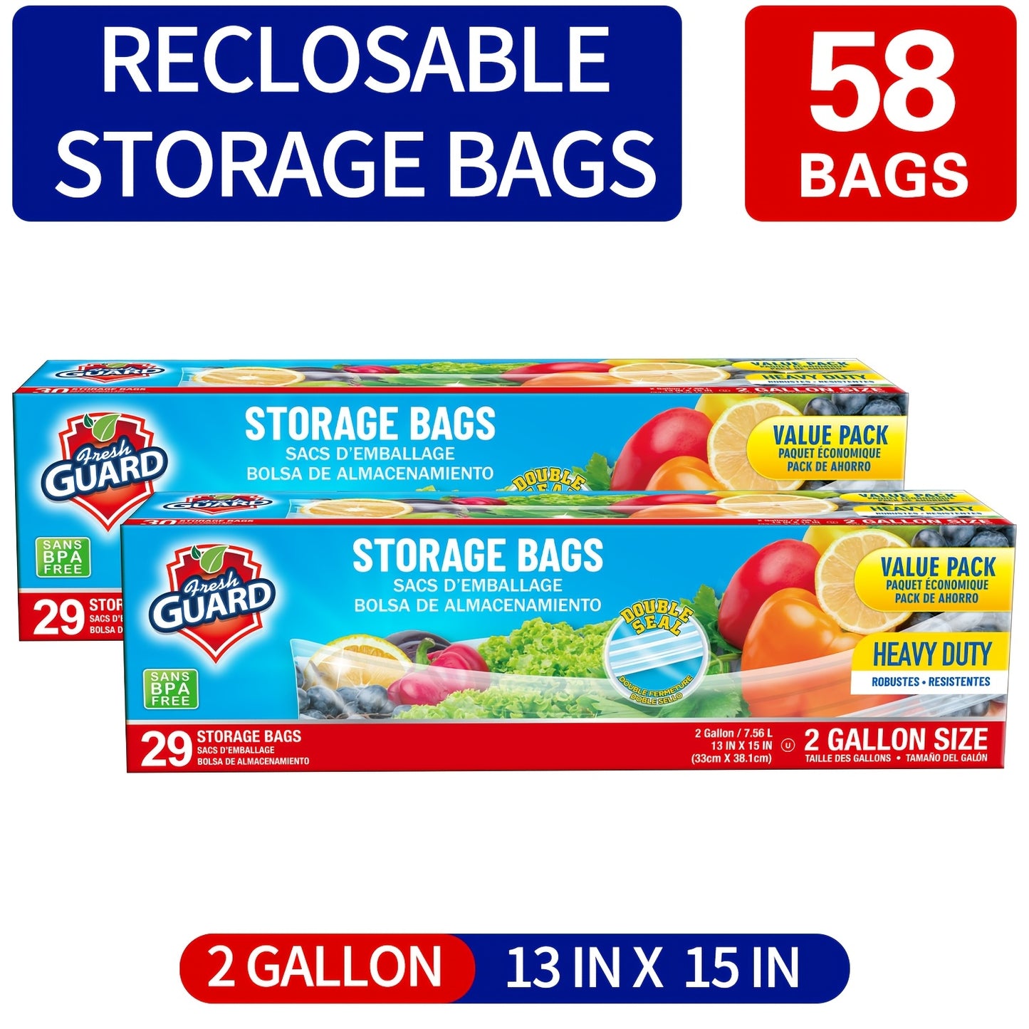 Sturdy Freezer And Refrigerator Storage Bags - Quart Capacity, Resealable with Convenient Tabs, Durable Design for Storing Fruits, Vegetables, Meats, And Bulk Foods - Kitchen Organizers And Additions