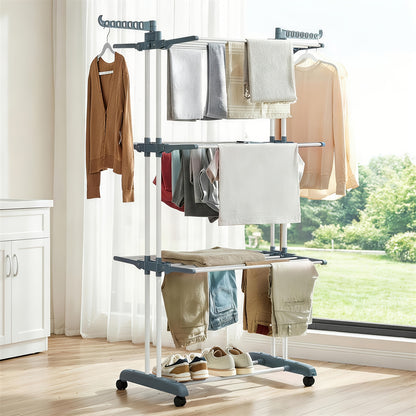 4-Tier Large Clothes Drying Rack - Foldable Frame with Smooth Rolling Casters - Holds 30+ Garments & Adjustable Shelf Heights - Sturdy Metal Laundry Organizer for Small Spaces, Bathroom, Nursery, Drying Racks