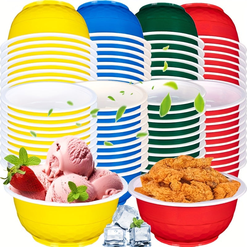 Plastic Bowls 120 Pack 13oz Disposable Serving Bowls with Football Print for Party Wedding Picnic BBQ Ice Cream Salad Snack Soup Red Yellow Green