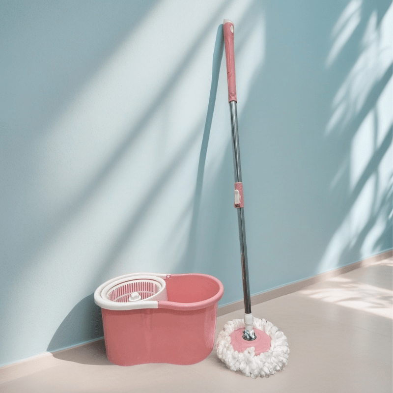 Pink Spin Mop and Bucket with Wringer Set, 360° Spinning Mop Bucket System with 4 Microfiber Mop Replacement Heads and Stainless Steel Adjustable Handle for Floor Cleaning